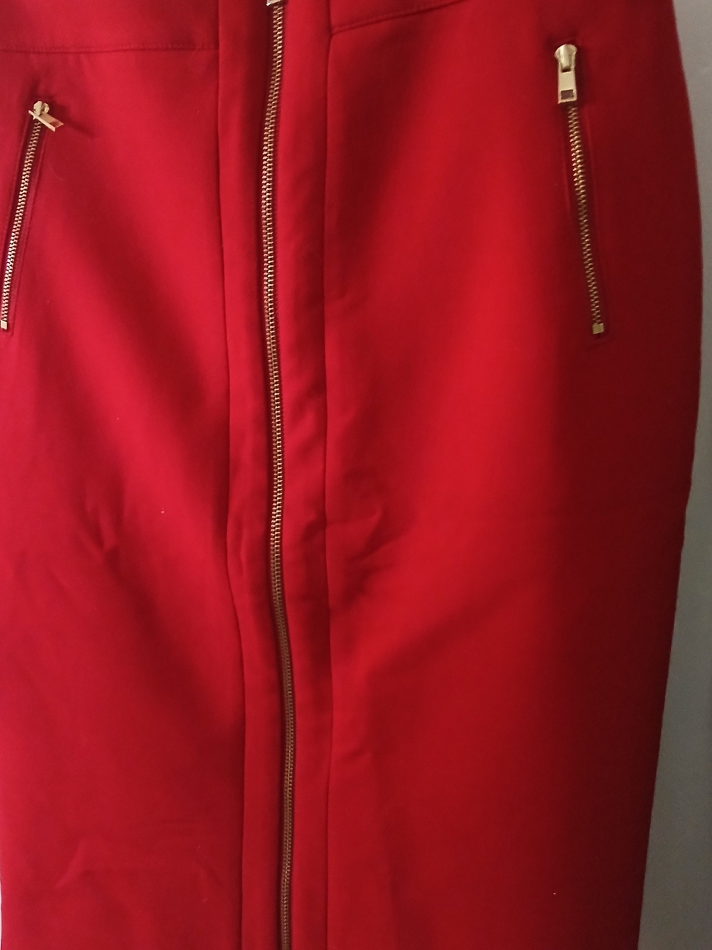 Ann Taylor Red Pencil Skirt with Gold Zipper Accents